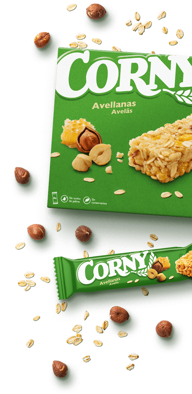 Detalle de barritas de cereales con avellanas